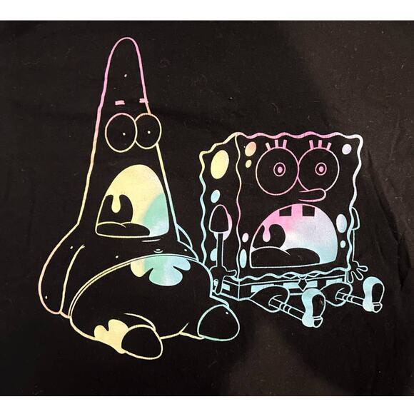 Old Navy Black Crew Neck Watercolor Spongebob T-Shirt Womens Size L - Picture 2 of 7